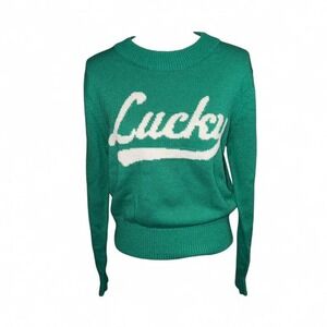 GREEN w/WHITE LUCKY LOGO SWEATER LADIES SMALL IRISH ST PATRICKS